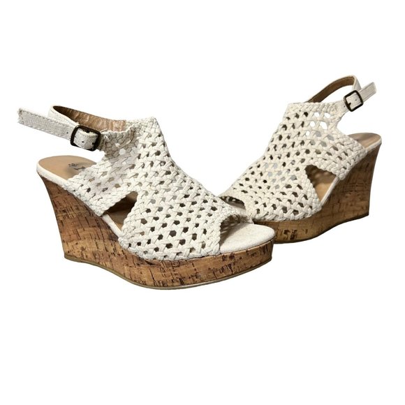 MUDD Shoes - ⭐️ Women's MUDD Sori Creamy Woven Platform Cork Heel Sandal Sz 9